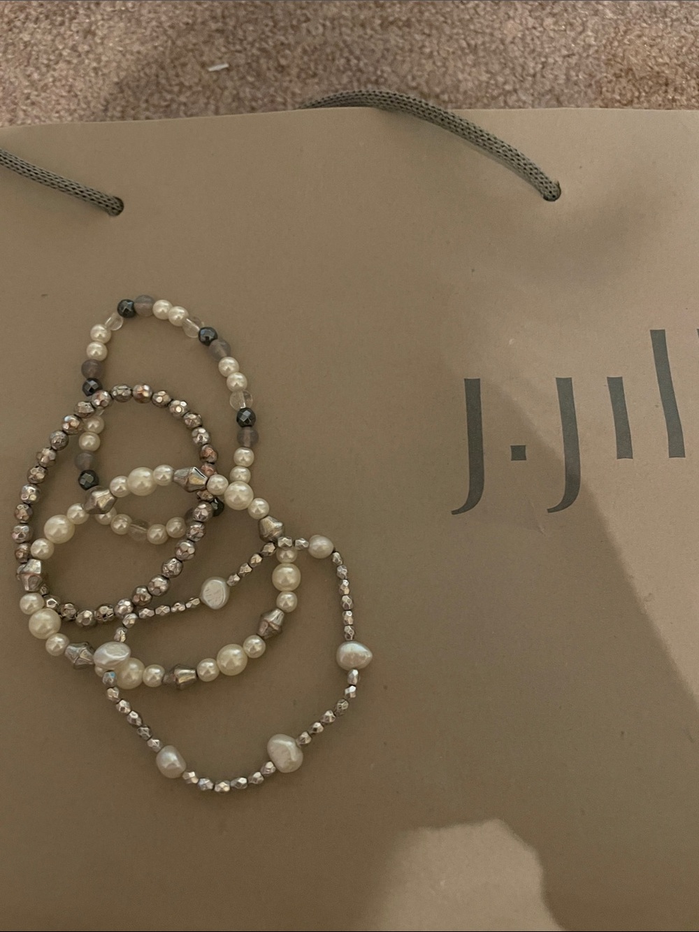 J. Jill Pearl and Metallic Bead Bracelet Set in Cream and Bronze